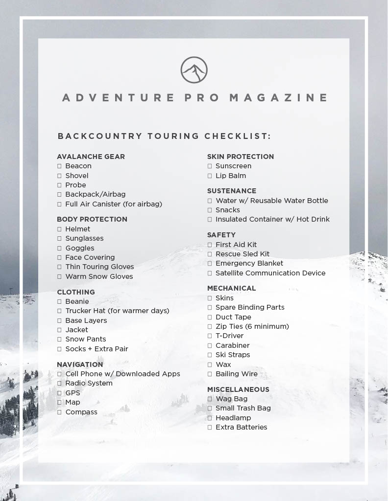 backcountry gear touring checklist